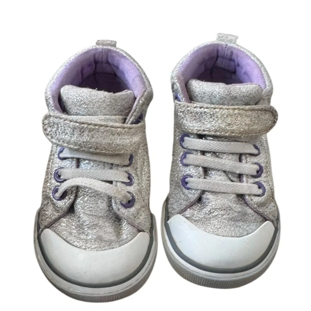 SEE KAI RUN SILVER glitter high top sneakerss girl’s tennis shoes size 5